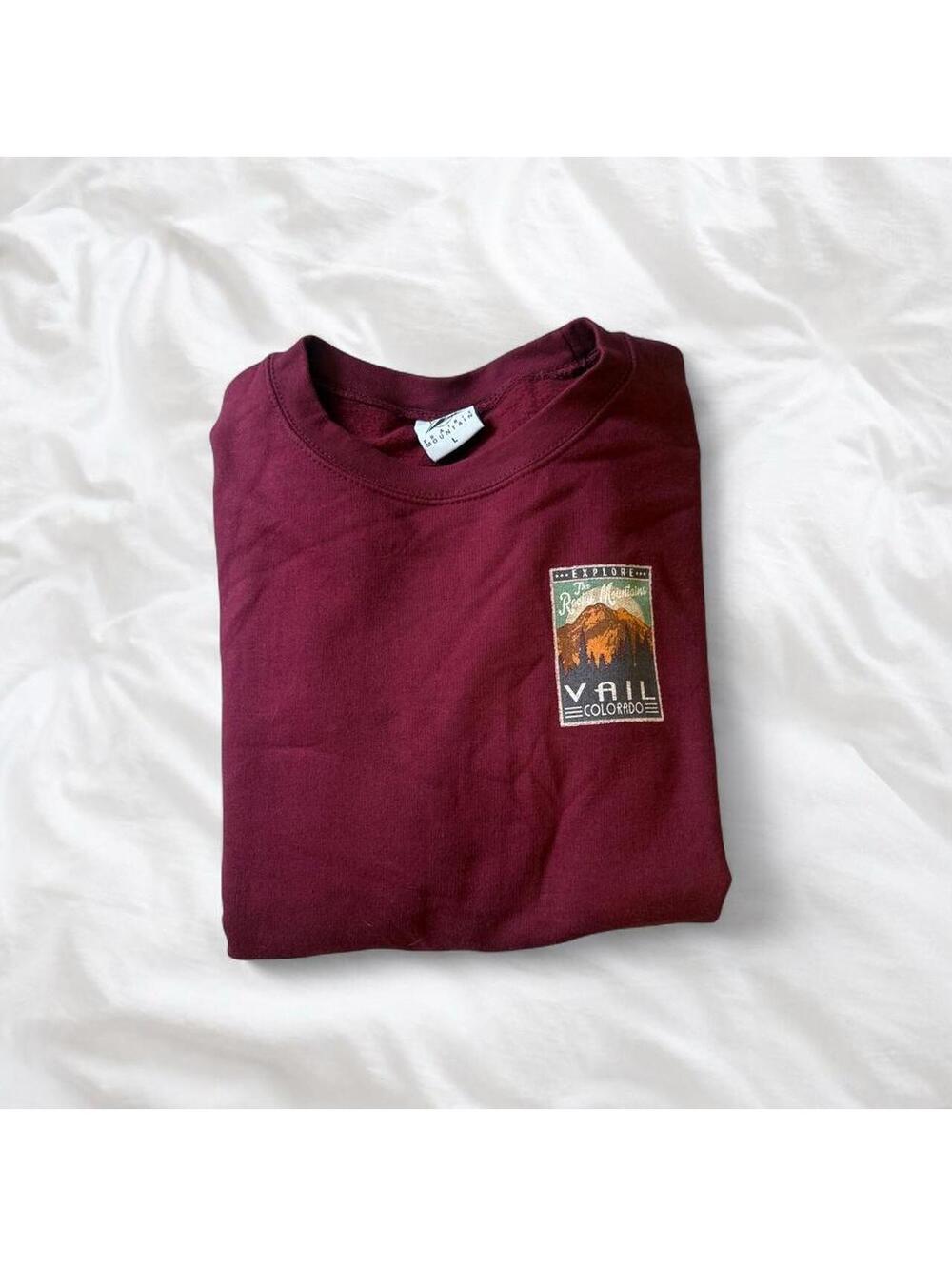 Vail Colorado Mountain Graphic Crewneck Sweatshirt Burgundy Size Large